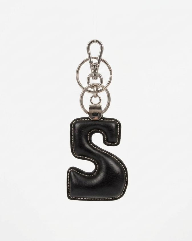Portachiavi lettera S in pelle - Nero