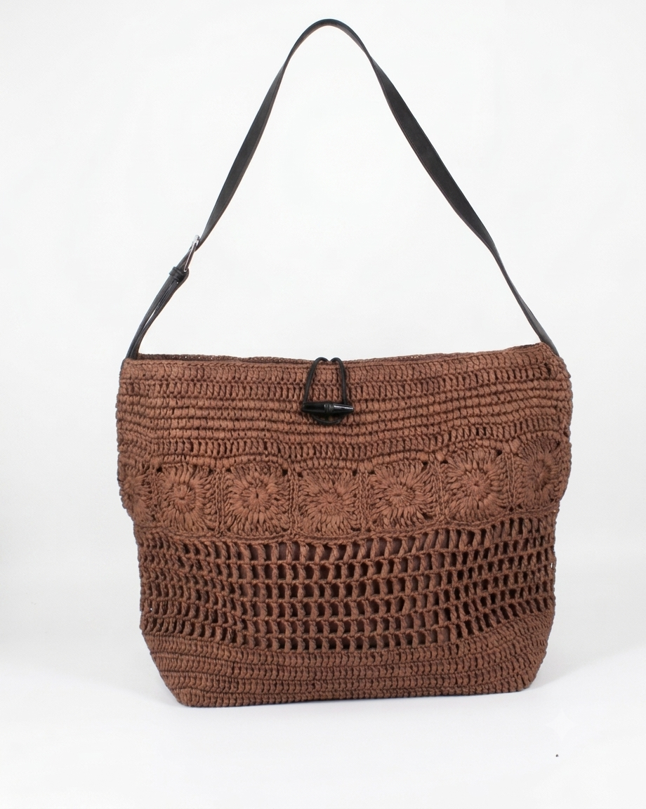 Borsa Totem in Raffia Intrecciata - Marrone Cioccolato