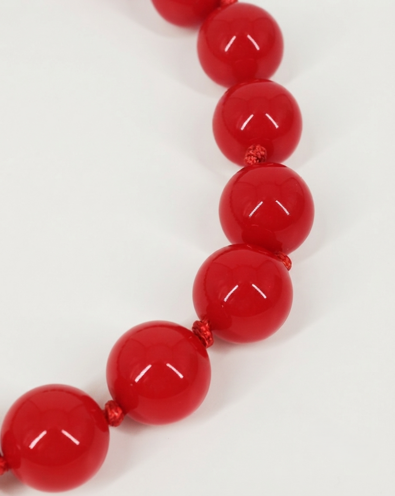 Collana Girocollo, Sfere Rosse Lucide, Effetto Statement
