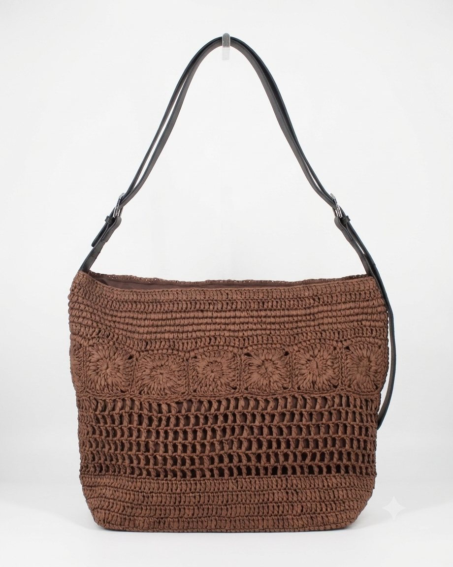 Borsa Totem in Raffia Intrecciata - Marrone Cioccolato