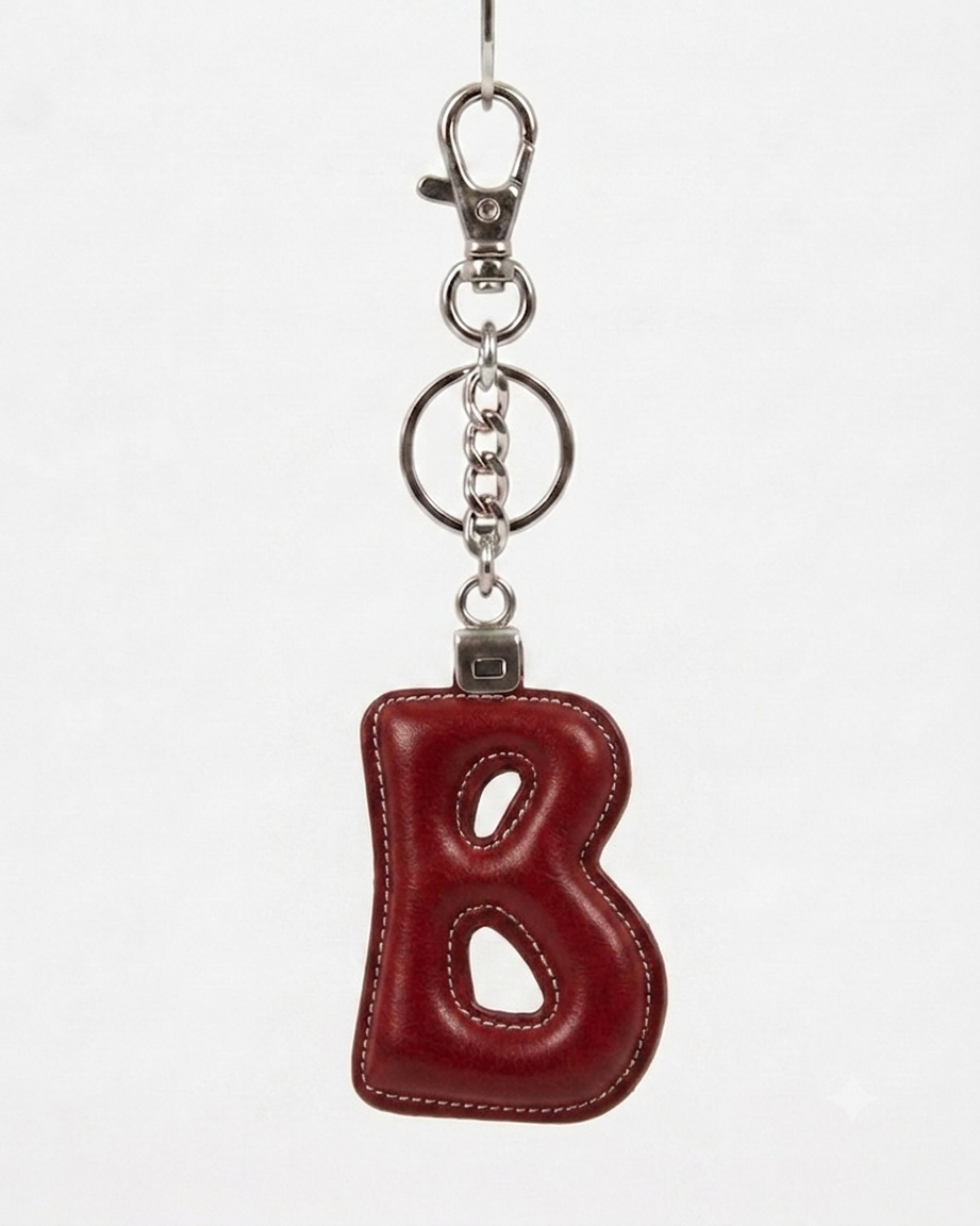 Portachiavi lettera B in pelle - Rosso