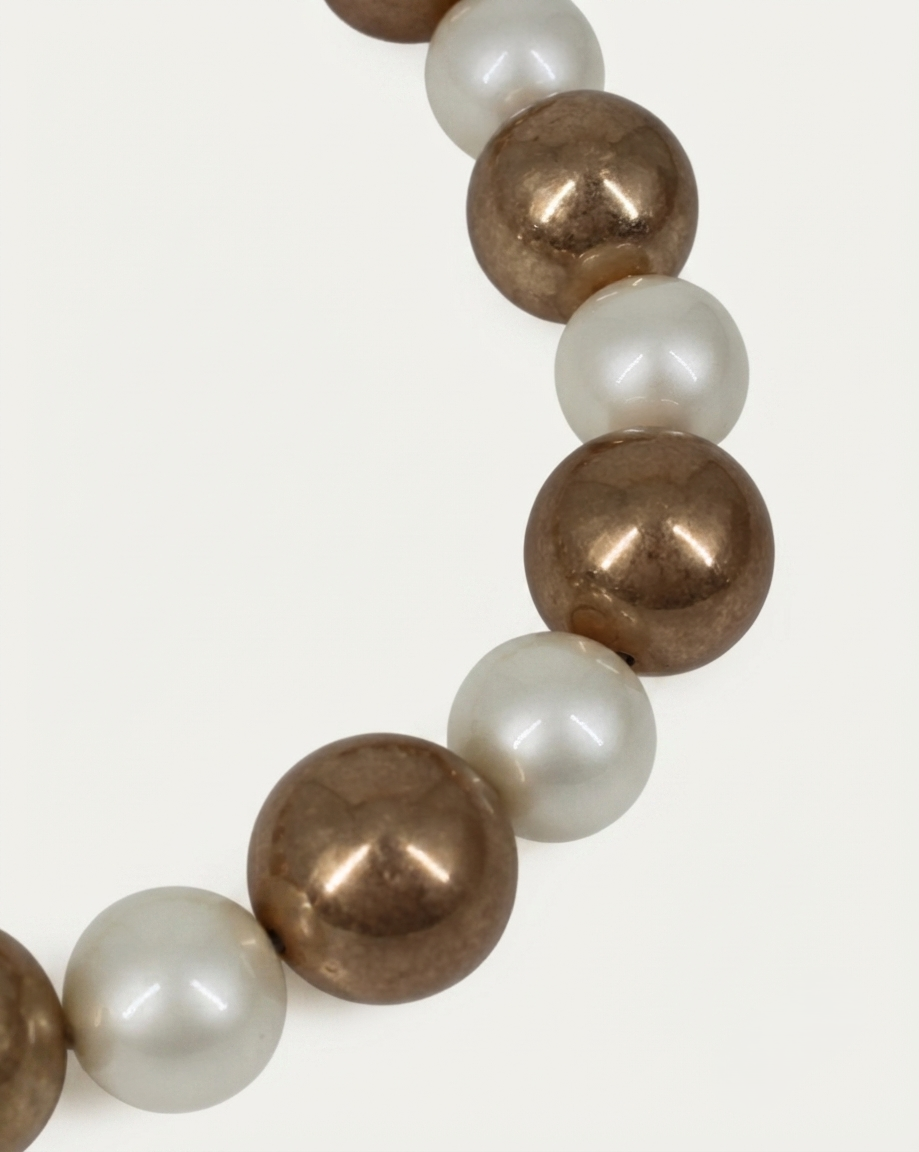 Collana Girocollo a Sfere Alternate Bianco e Oro
