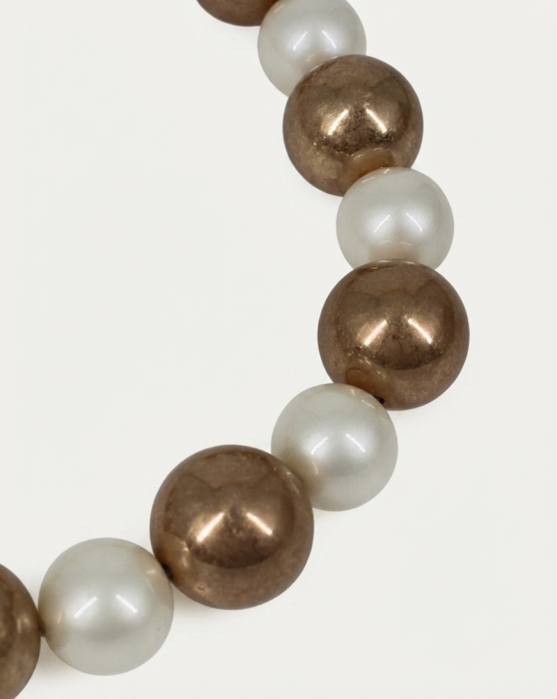 Collana Girocollo a Sfere Alternate Bianco e Oro