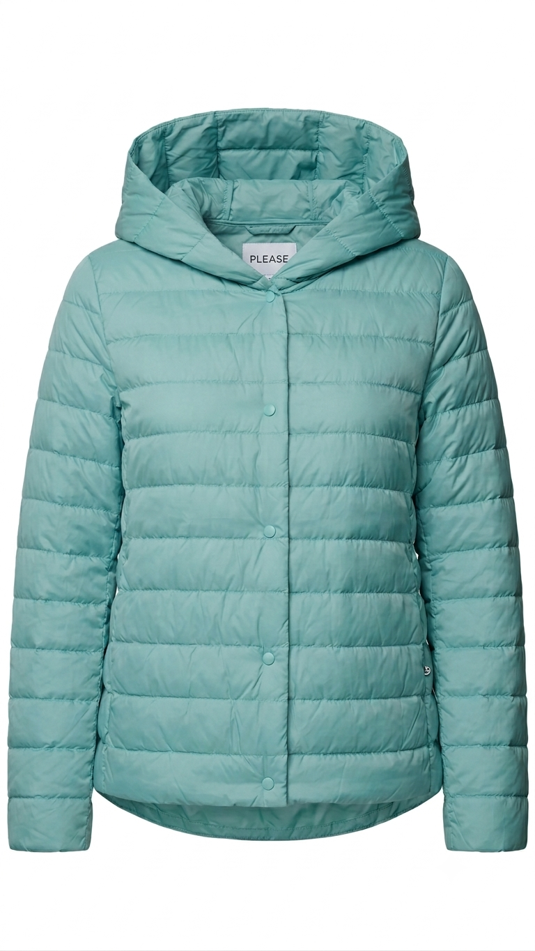 Piumino leggero Please azzurro polvere con cappuccio