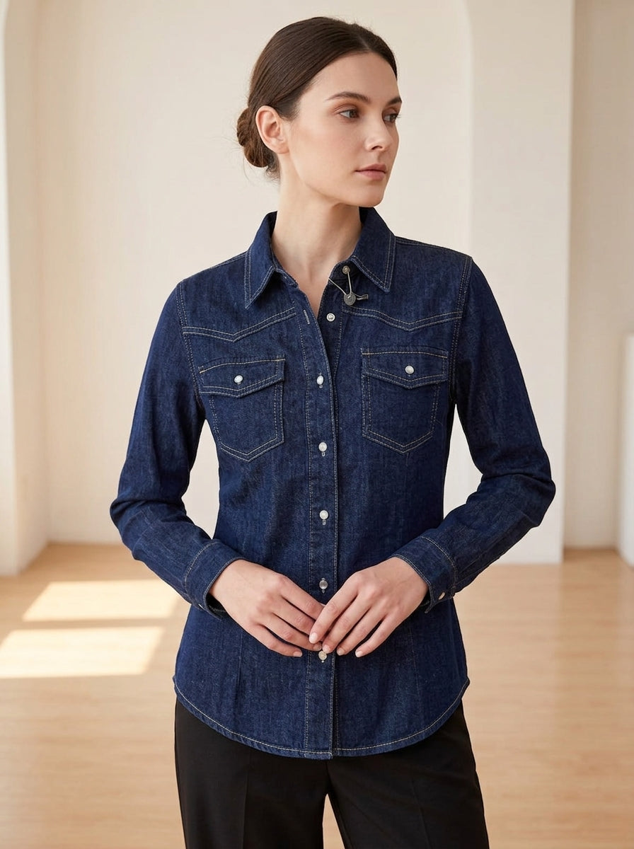 Camicia di jeans blu scuro slim fit