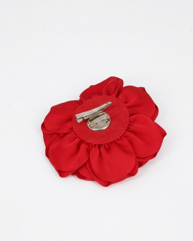 Spilla Rosa  in Tessuto Satinato - Rosso