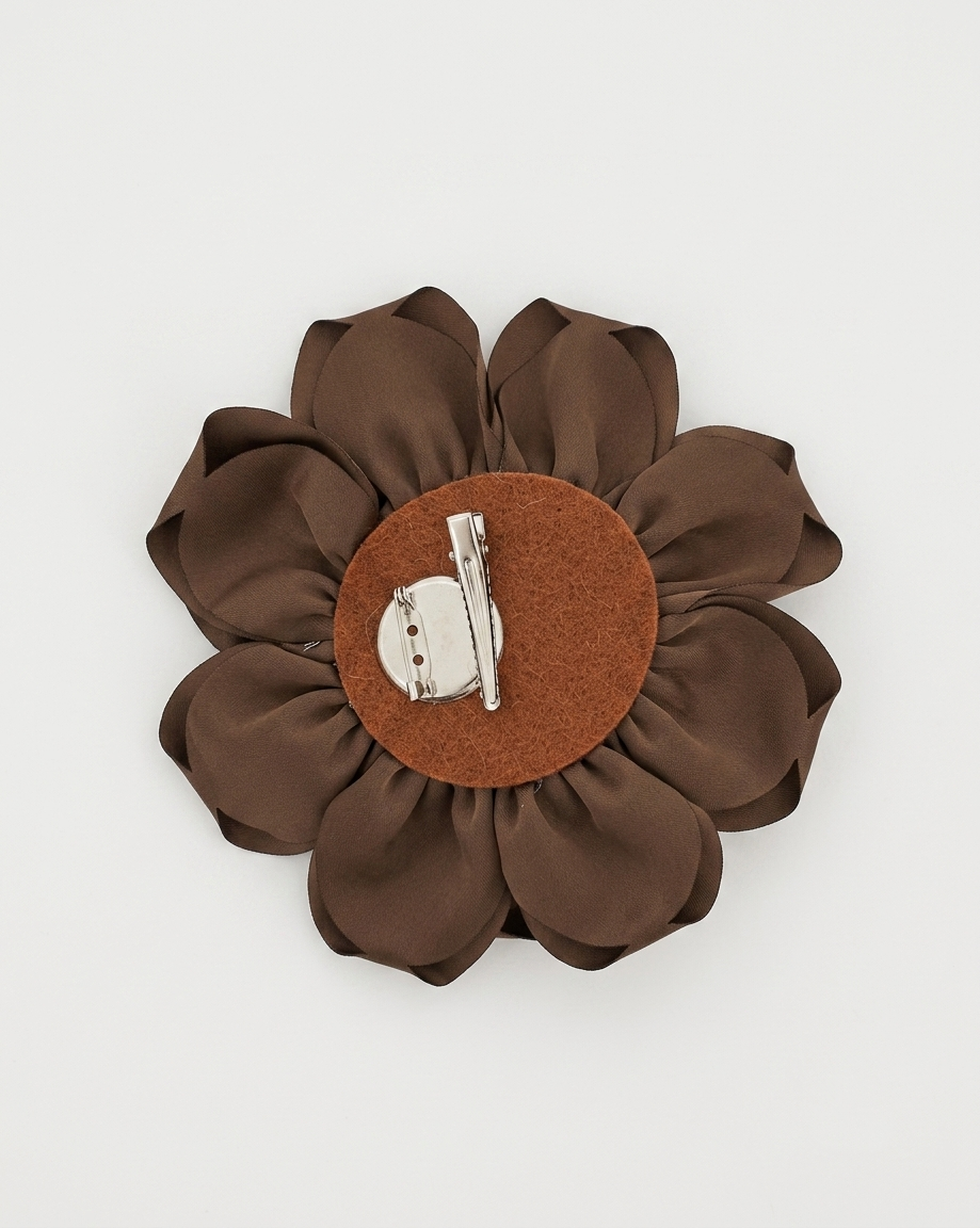 Spilla Fiore in Raso Marrone Cioccolato