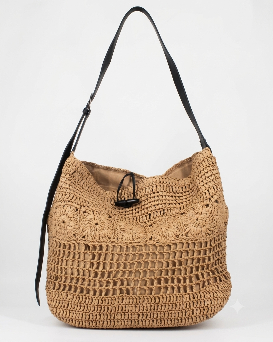 Borsa Totem in Raffia Intrecciata - Beige