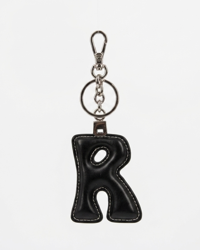 Portachiavi lettera R in pelle - Nero