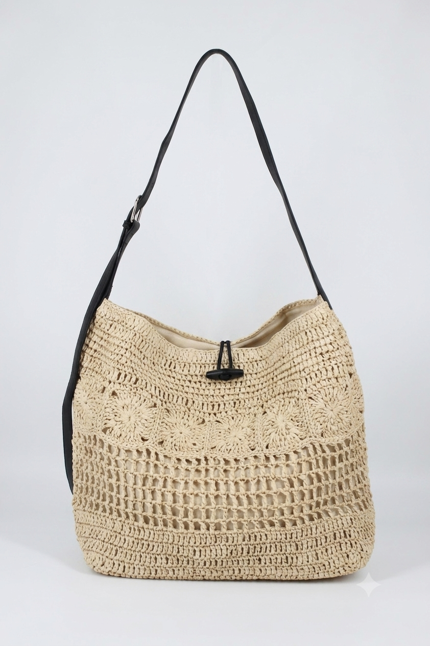 Borsa Totem in Raffia Intrecciata - Panna