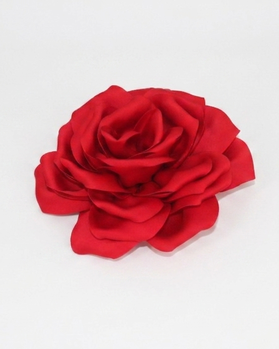 Spilla Rosa  in Tessuto Satinato - Rosso