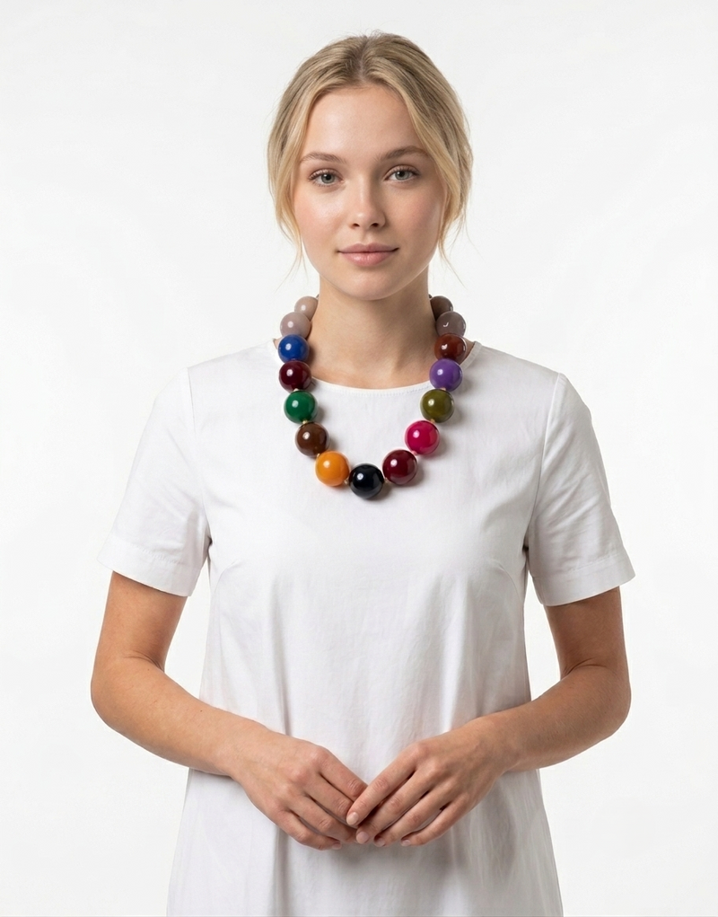 Collana Girocollo Maxi Sfere Multicolore vinaccio e blu scuro
