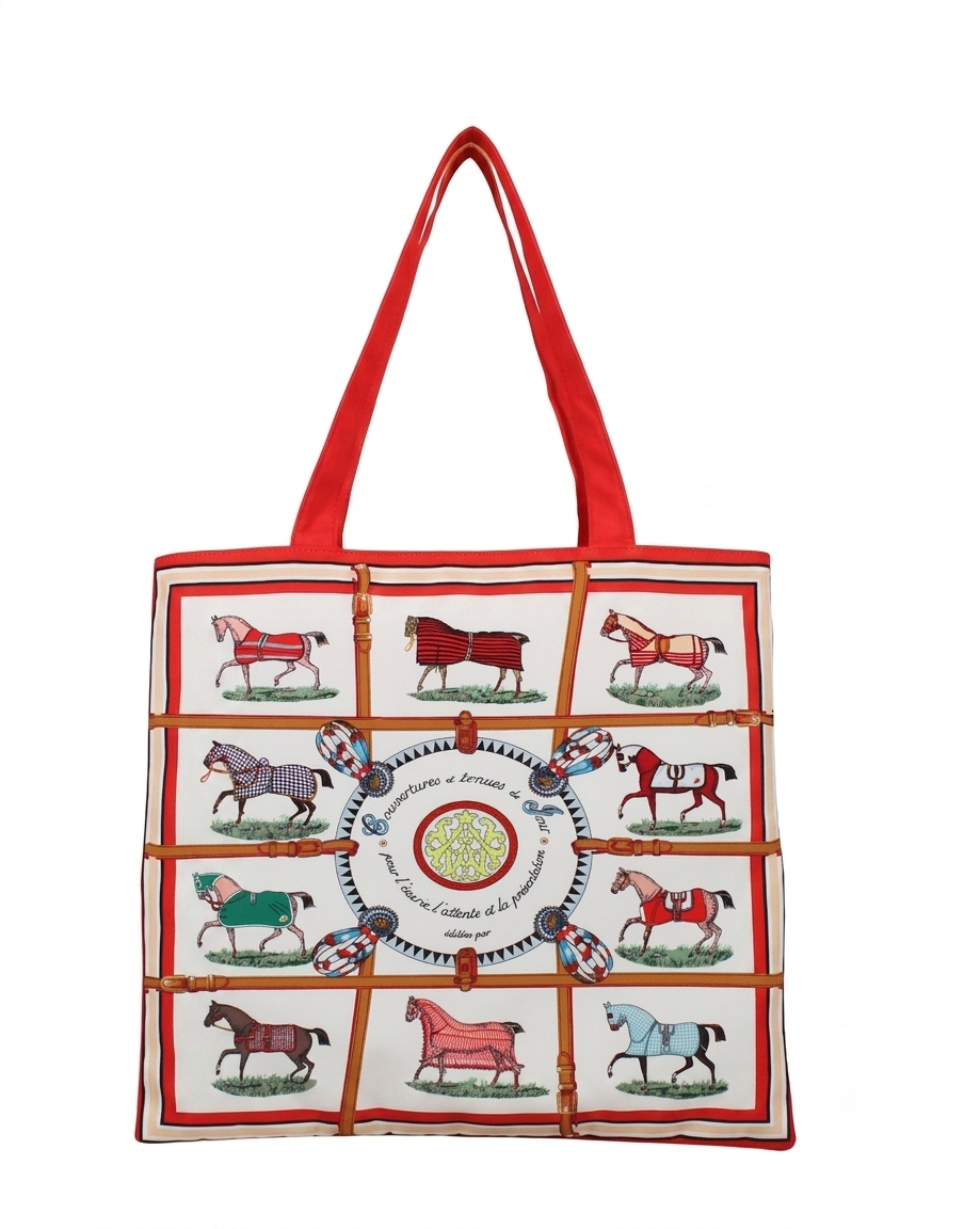 Borsa Tote con Stampa Equestre