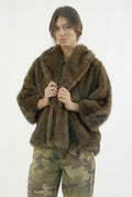 Giacca Short in Ecopelliccia Oversize con Collo Sciallato - Please . Tabacco