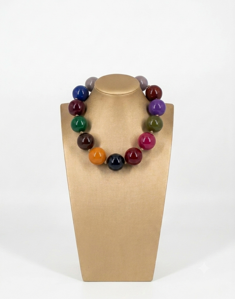 Collana Girocollo Maxi Sfere Multicolore vinaccio e blu scuro