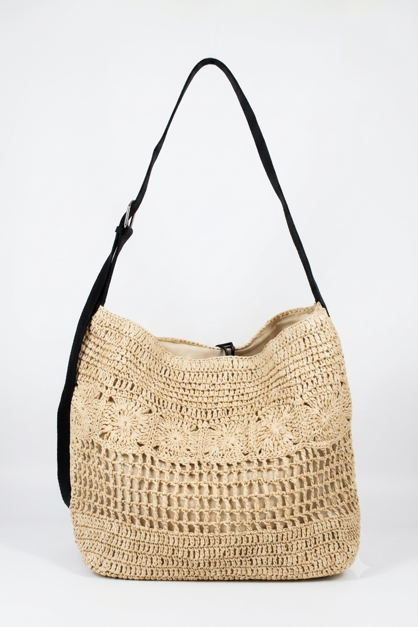 Borsa Totem in Raffia Intrecciata - Panna
