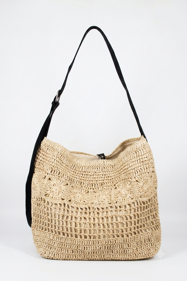 Borsa Totem in Raffia Intrecciata - Panna