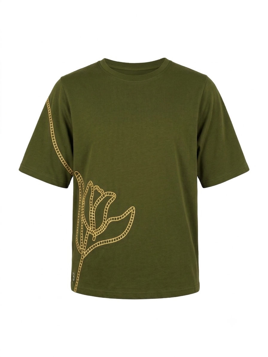 T-shirt Laura Biagiotti verde oliva con ricamo floreale
