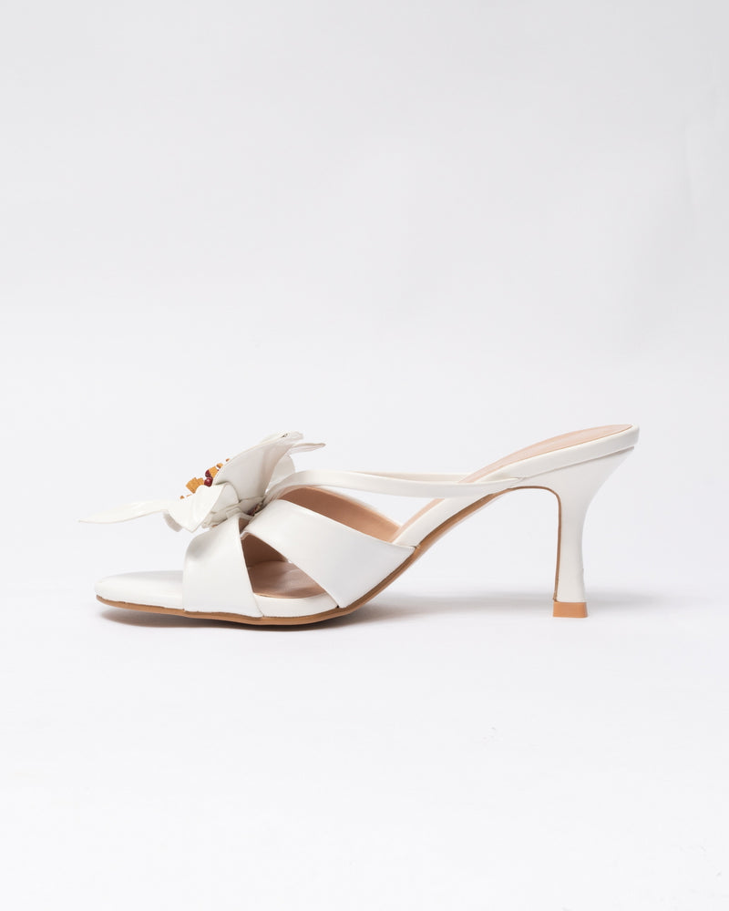 Sandalo in ecopelle con Fiore - Bianco
