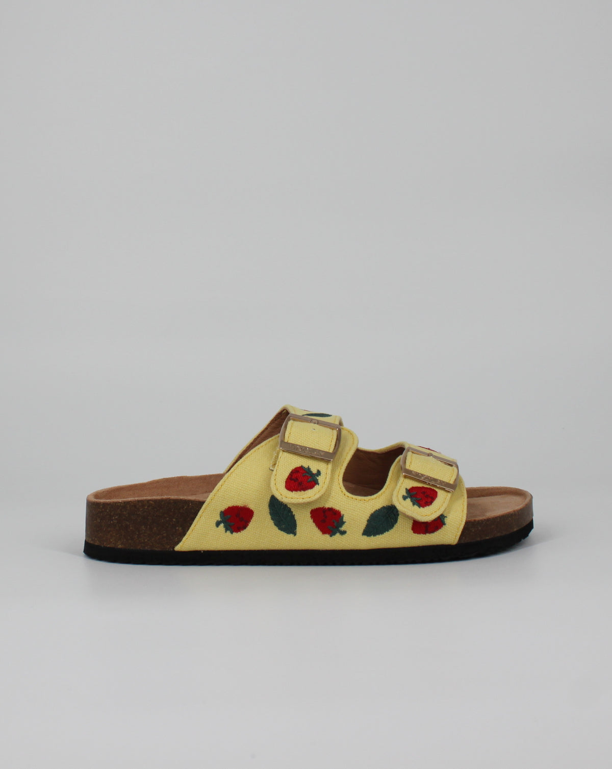Sandalo Twin-Strap con Ricamo Fragola – Giallo Pastello