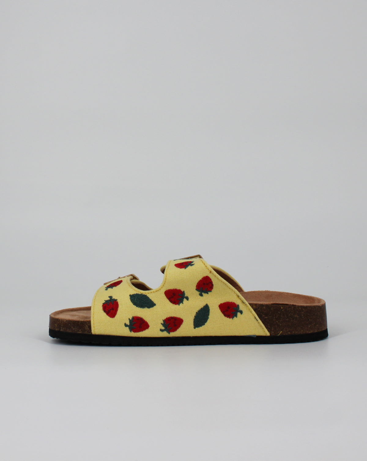 Sandalo Twin-Strap con Ricamo Fragola – Giallo Pastello