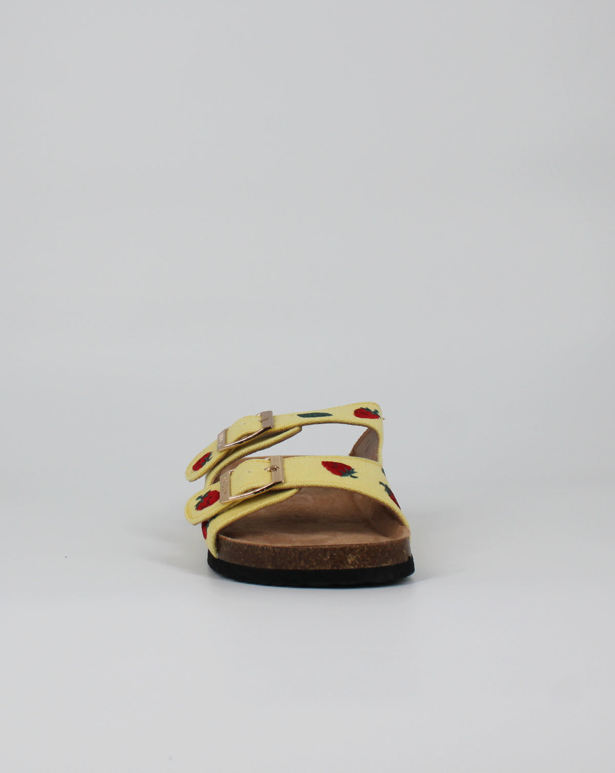 Sandalo Twin-Strap con Ricamo Fragola – Giallo Pastello