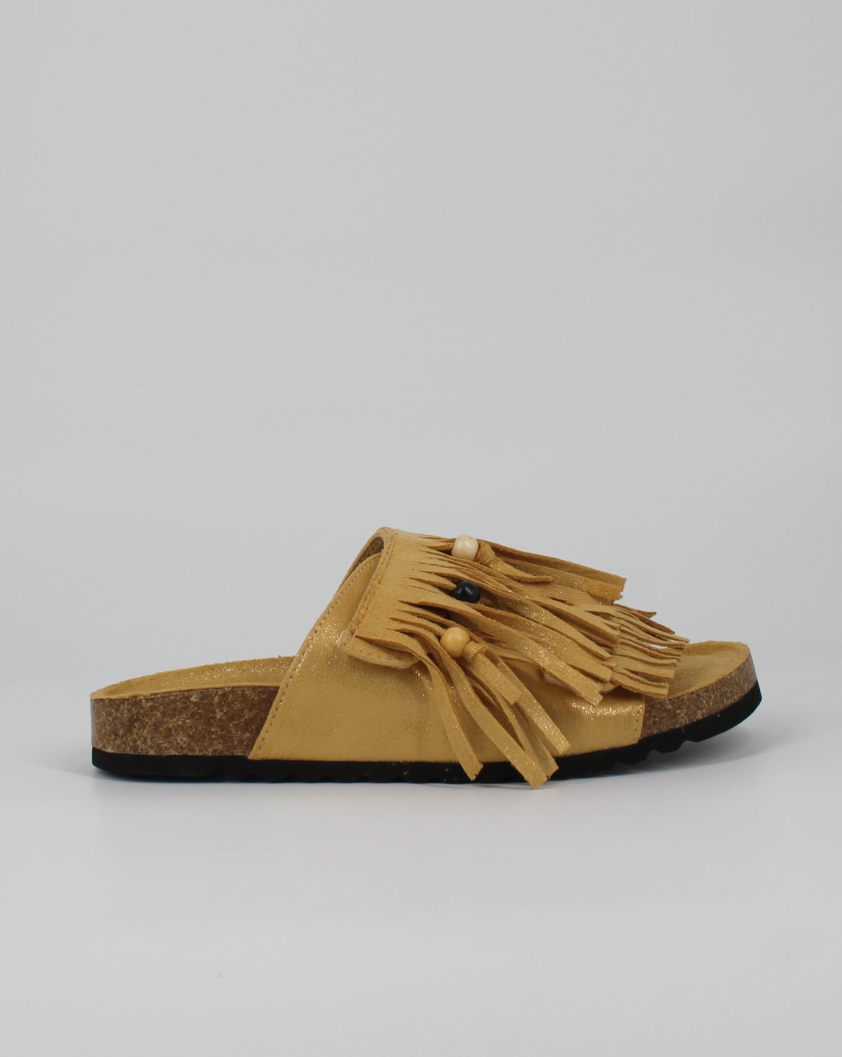 Sandalo Boho-Chic con Frange e Perline - Giallo
