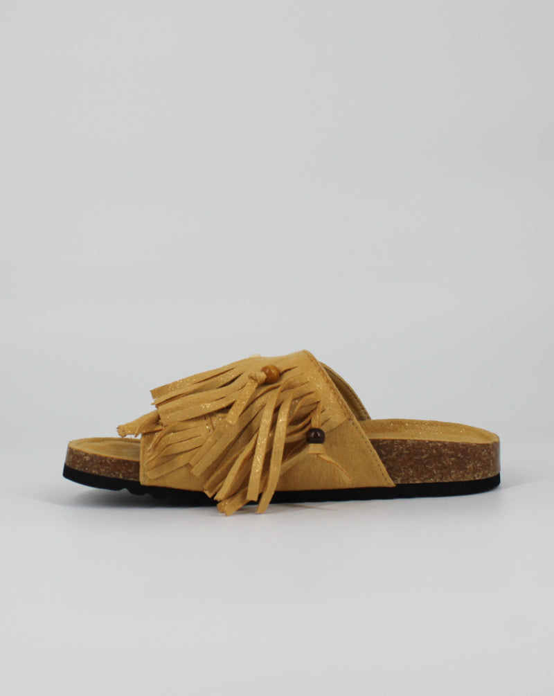 Sandalo Boho-Chic con Frange e Perline - Giallo