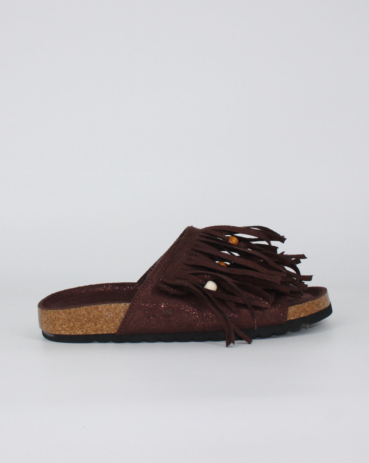 Sandalo Boho-Chic con Frange e Perline - Marrone