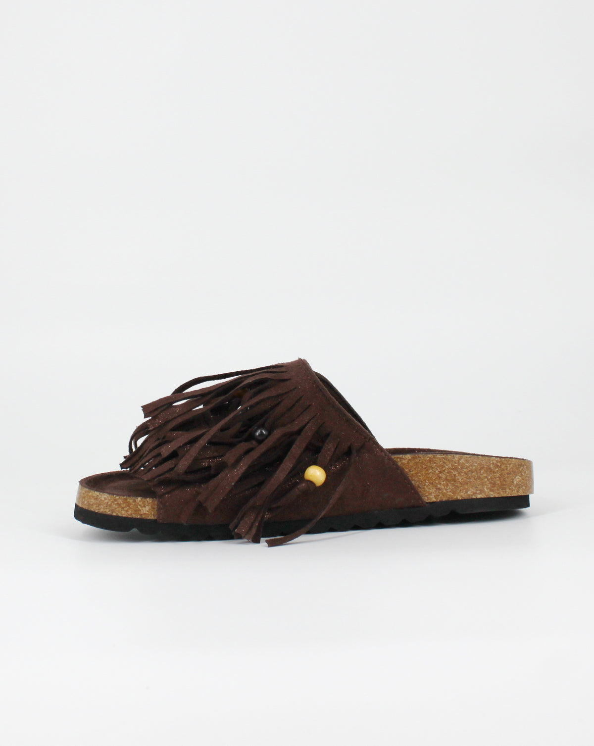 Sandalo Boho-Chic con Frange e Perline - Marrone