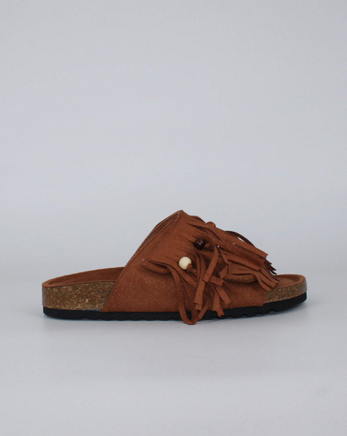 Sandalo Boho-Chic con Frange e Perline - Cammello