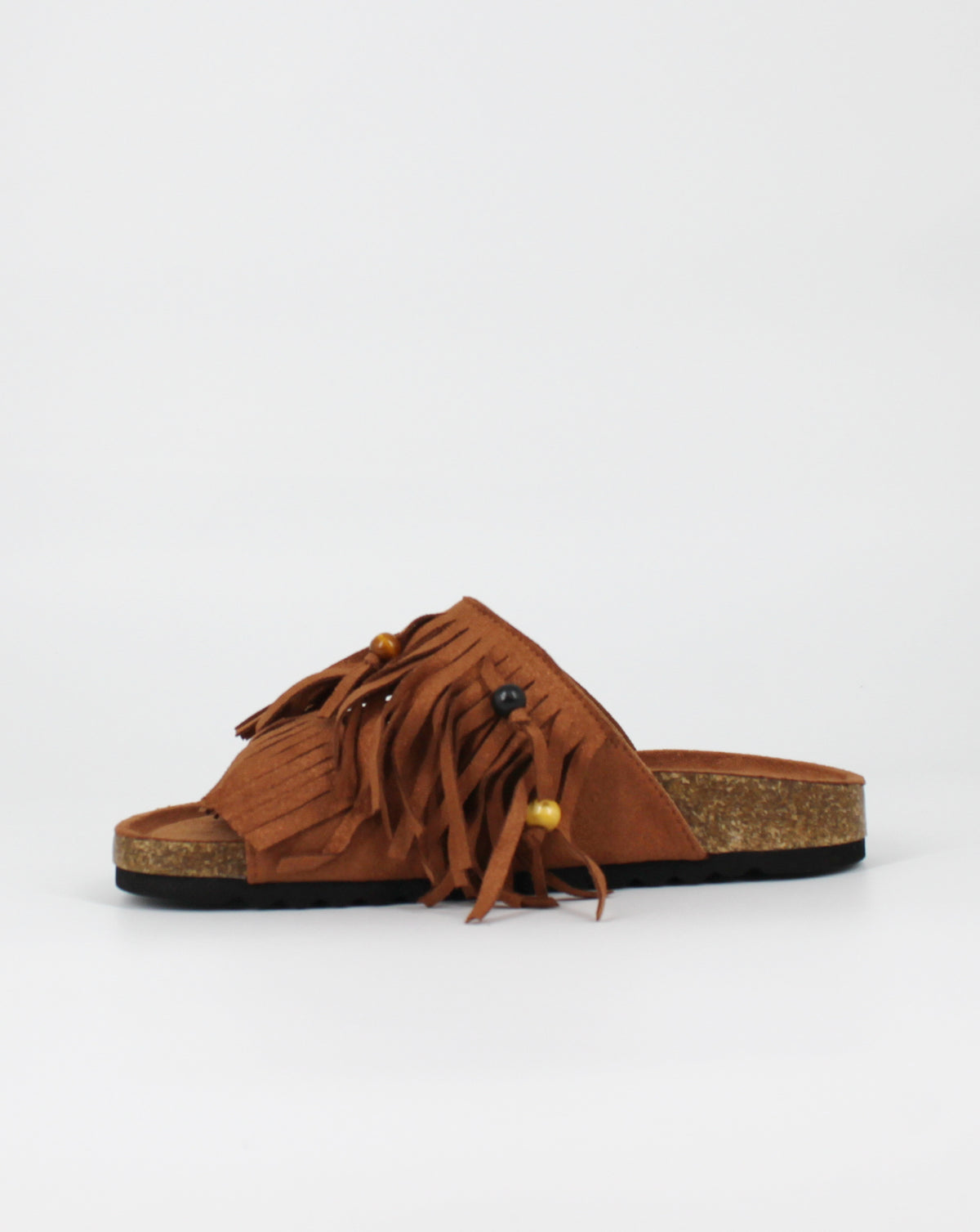 Sandalo Boho-Chic con Frange e Perline - Cammello