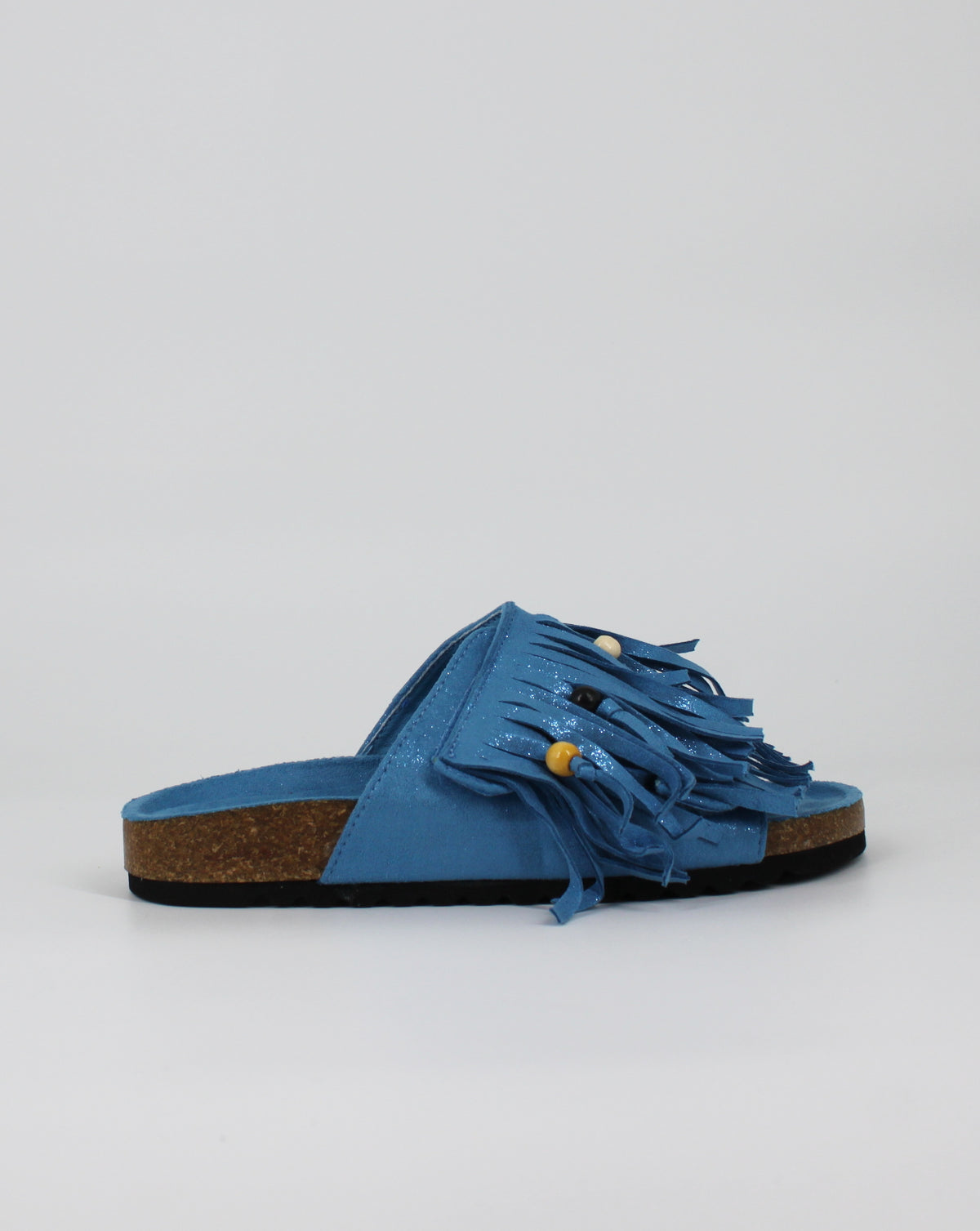 Sandalo Boho-Chic con Frange e Perline - Blue