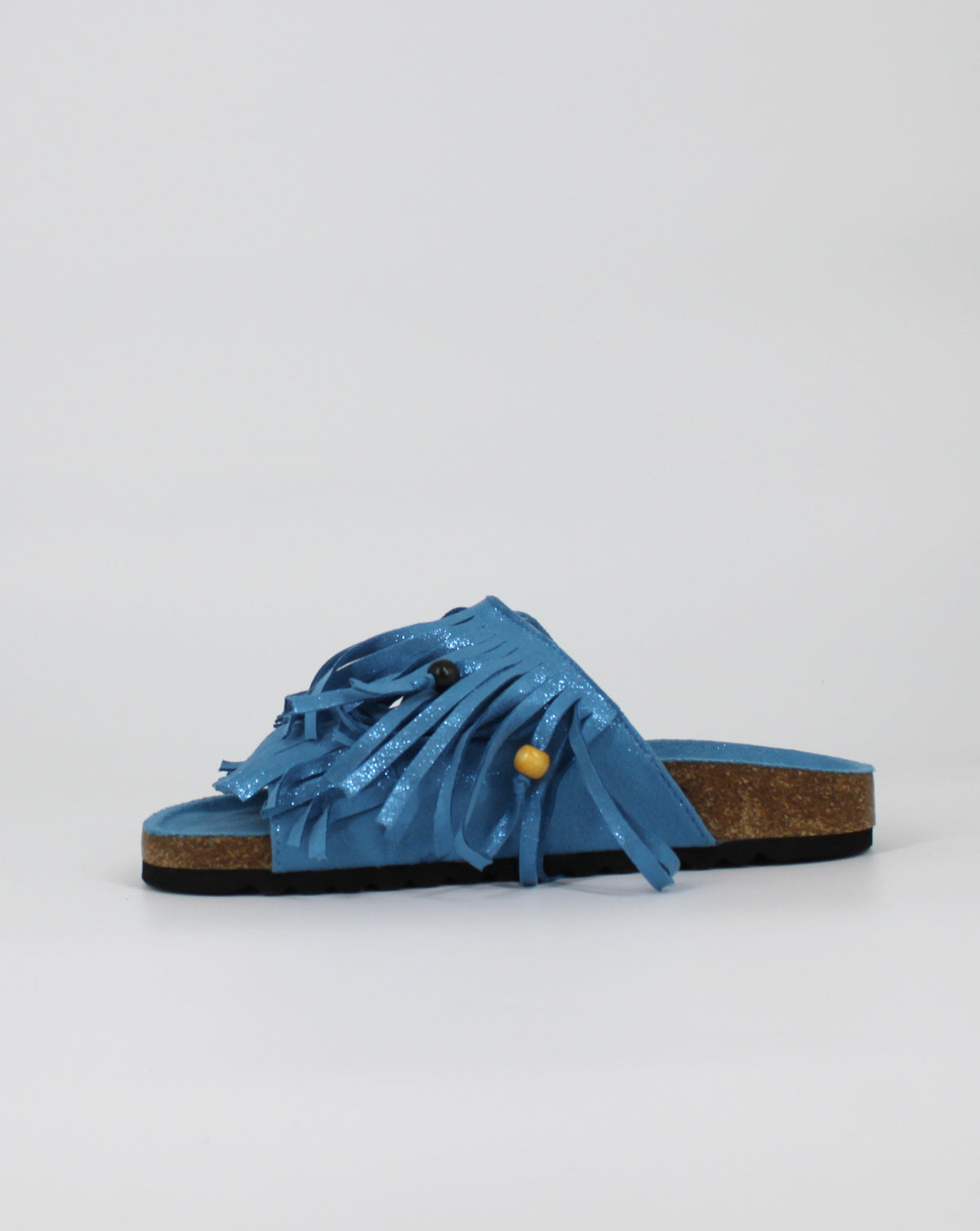 Sandalo Boho-Chic con Frange e Perline - Blue