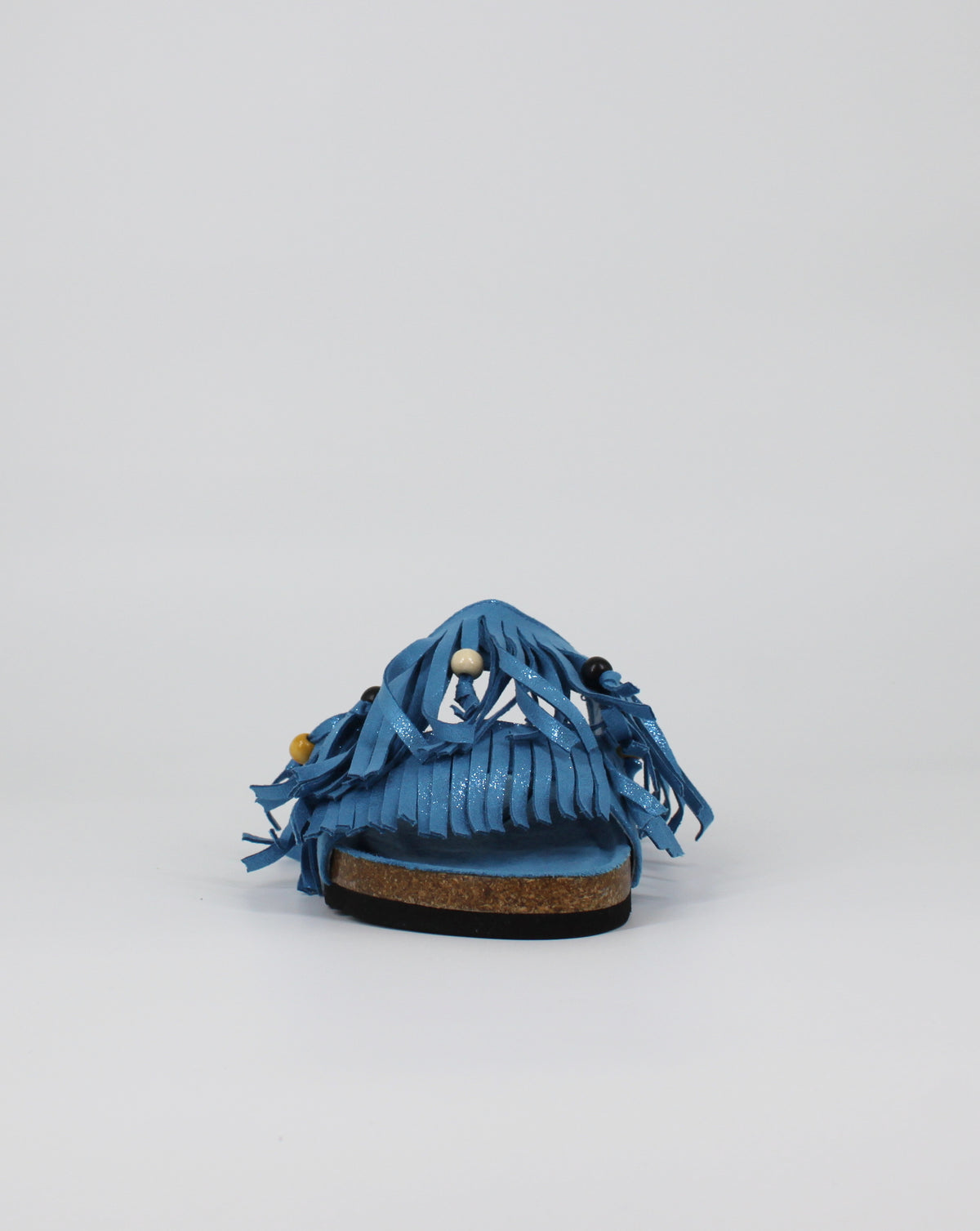 Sandalo Boho-Chic con Frange e Perline - Blue