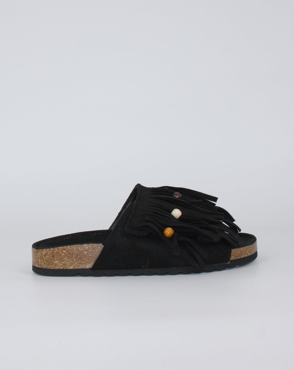Sandalo Boho-Chic con Frange e Perline - Nero