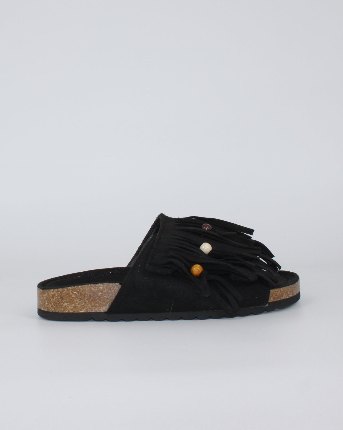 Sandalo Boho-Chic con Frange e Perline - Nero