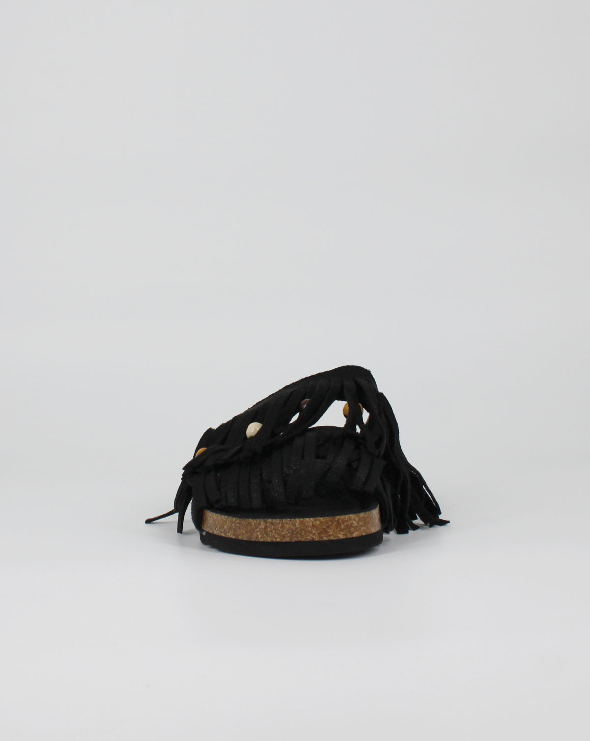 Sandalo Boho-Chic con Frange e Perline - Nero