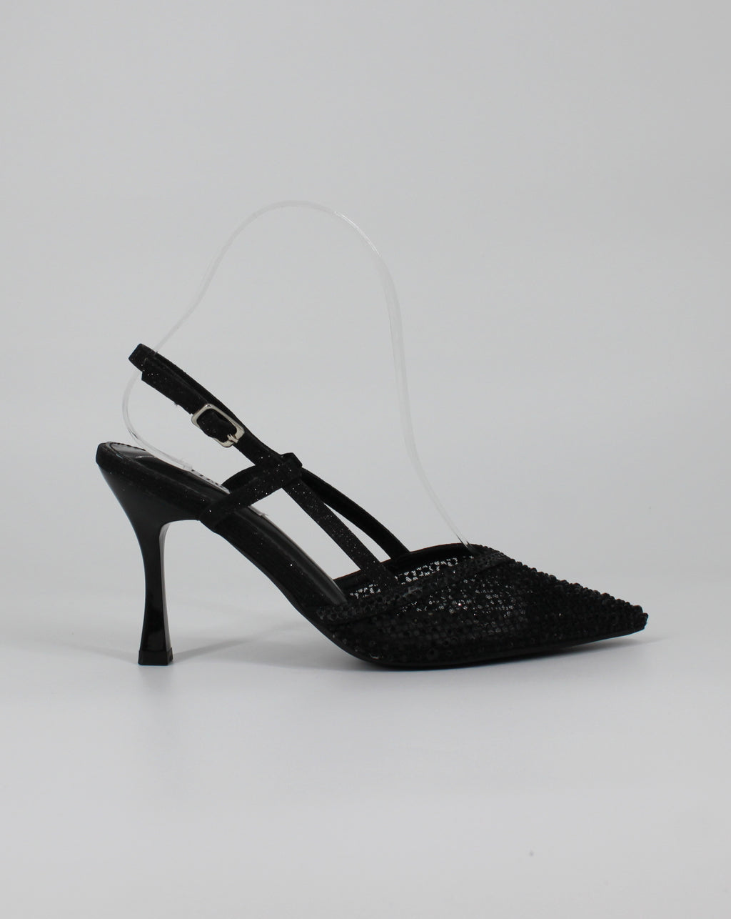 Décolleté Slingback Gioiello in Glitter e Strass – Nero