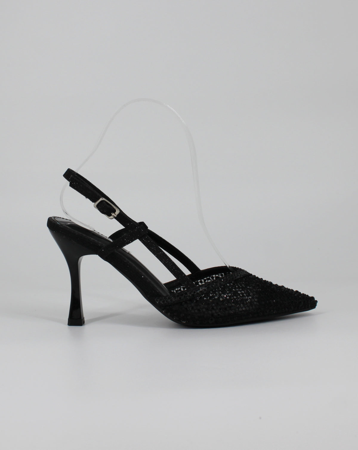 Décolleté Slingback Gioiello in Glitter e Strass – Nero