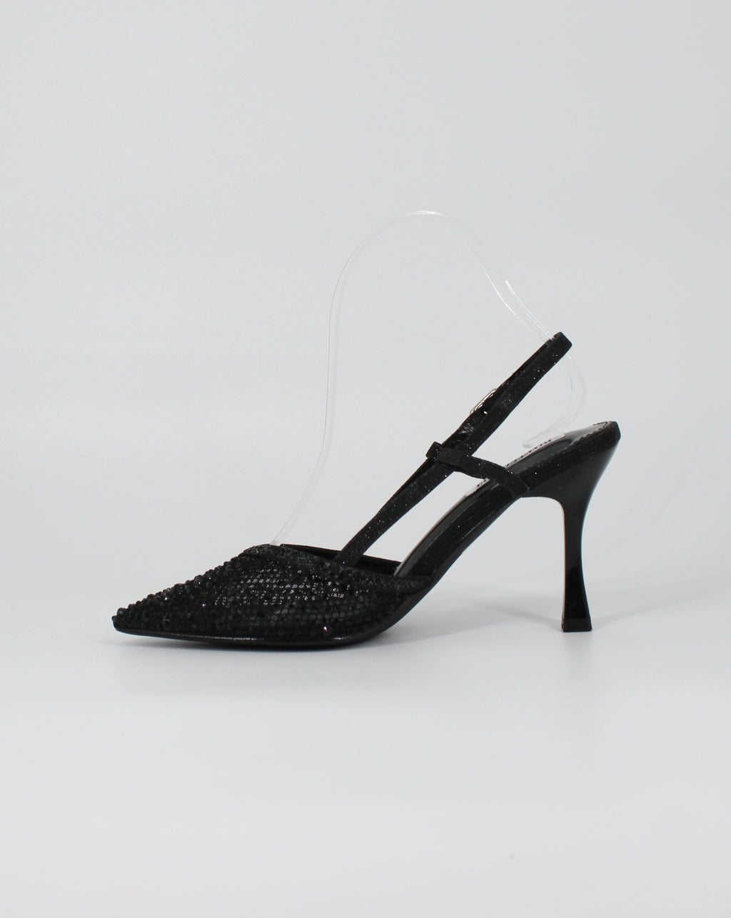 Décolleté Slingback Gioiello in Glitter e Strass – Nero