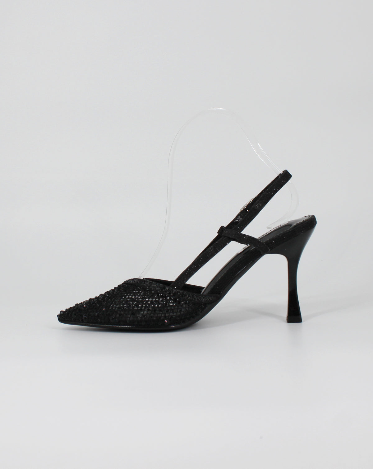 Décolleté Slingback Gioiello in Glitter e Strass – Nero