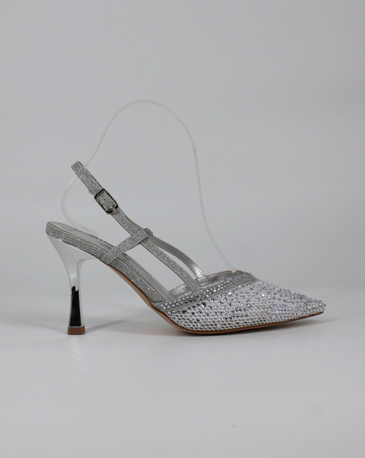 Décolleté Slingback Gioiello in Glitter e Strass – Argento