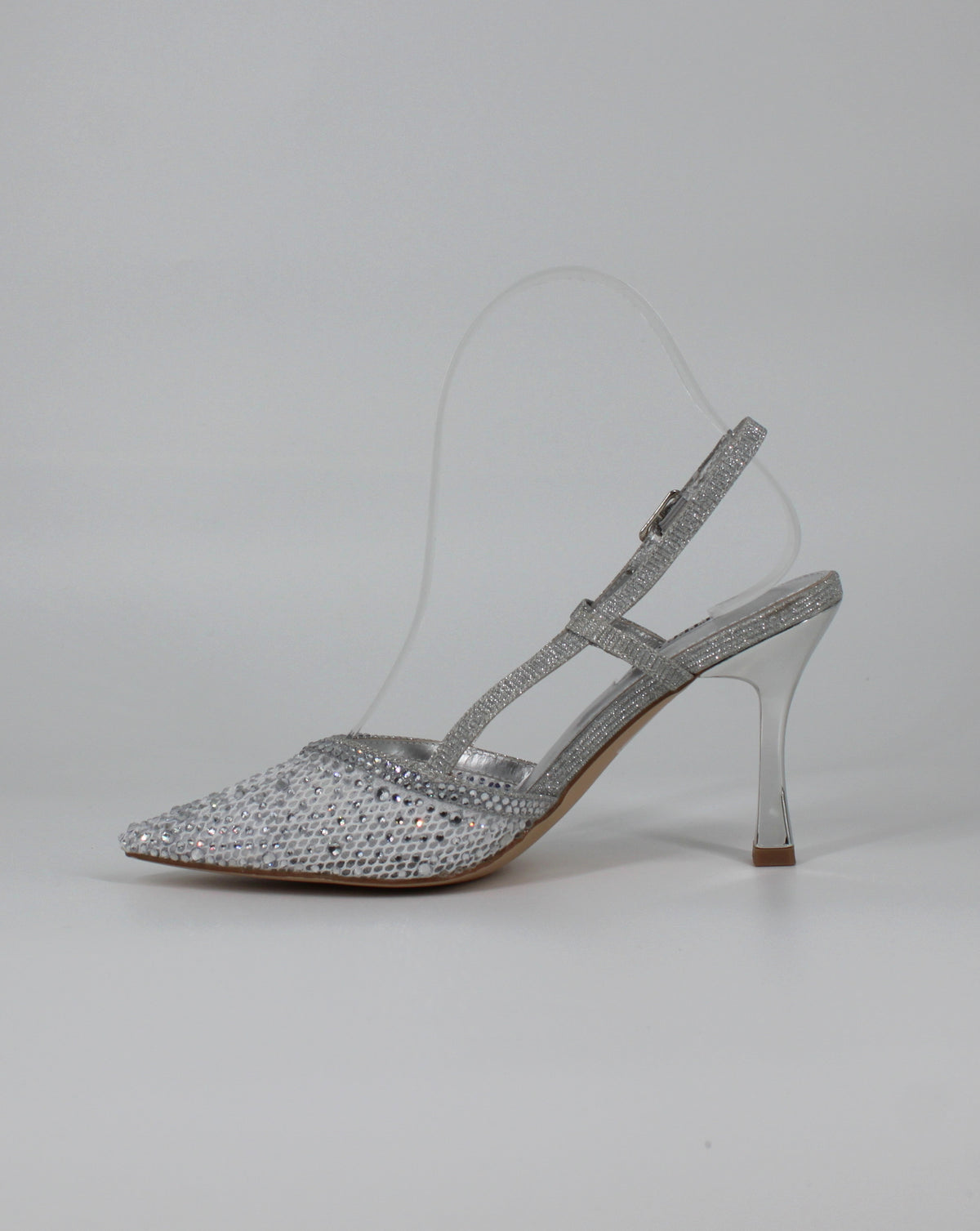 Décolleté Slingback Gioiello in Glitter e Strass – Argento