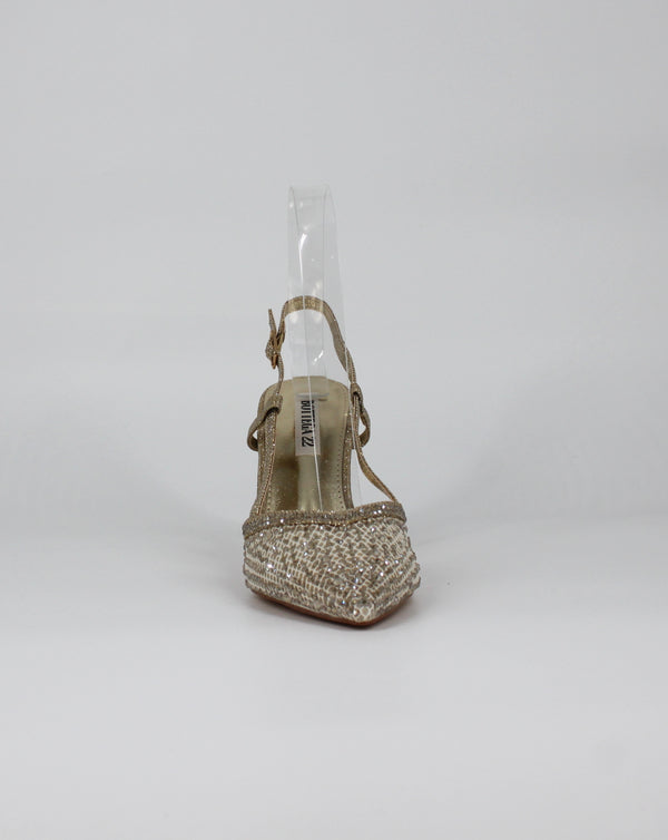 Décolleté Slingback Gioiello in Glitter e Strass – Oro