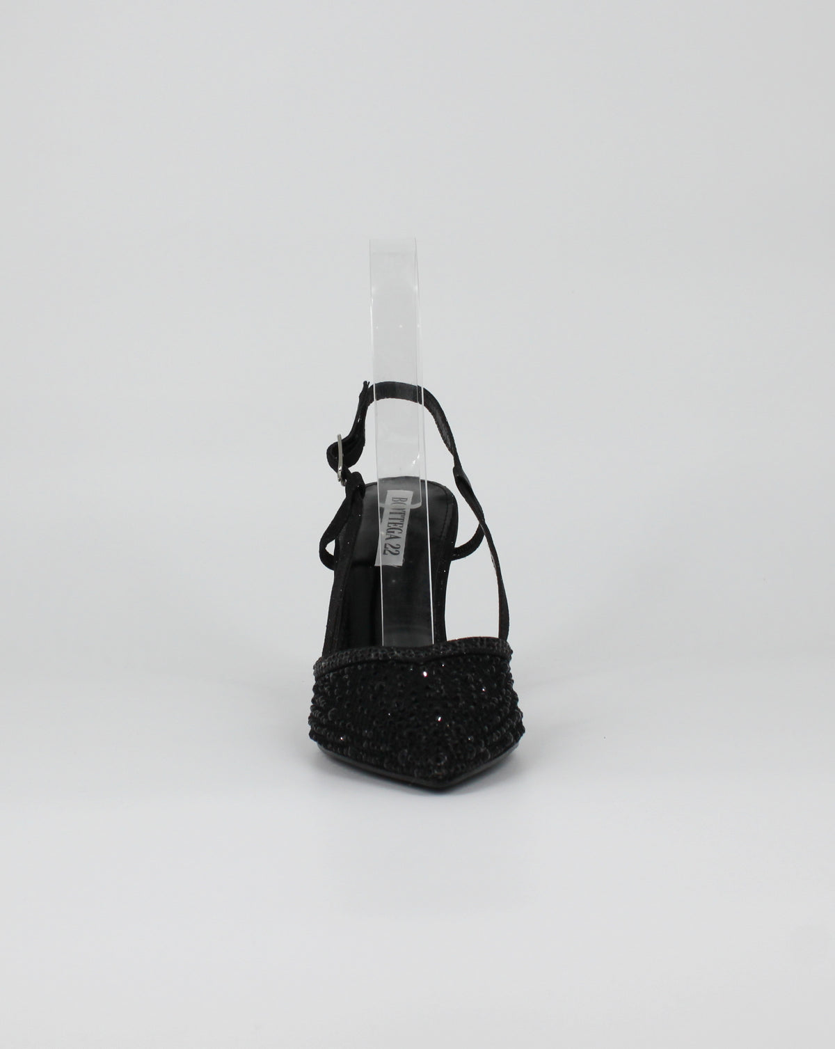 Décolleté Slingback Gioiello in Glitter e Strass – Nero