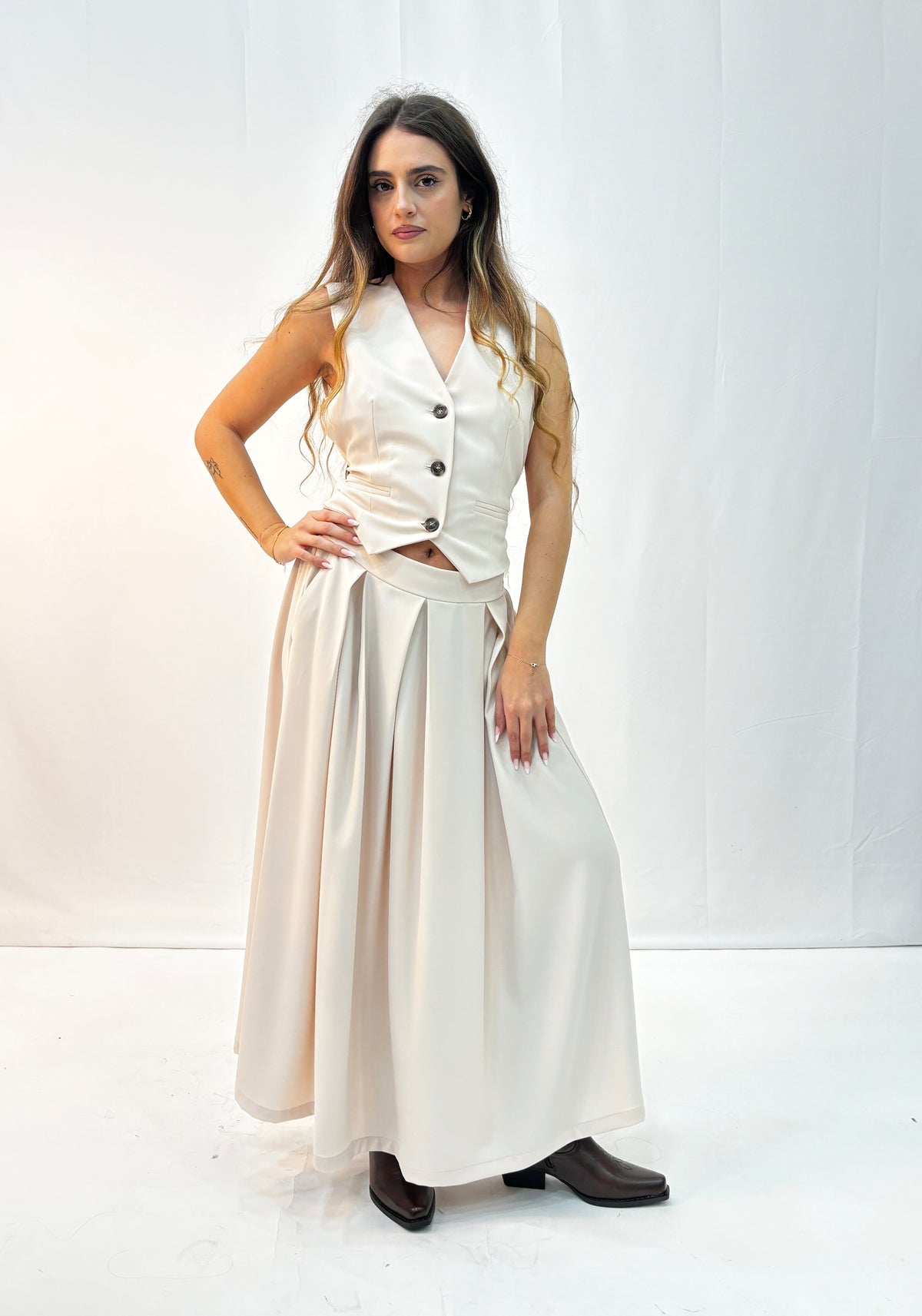 Gonna Lunga please a Pieghe - Beige