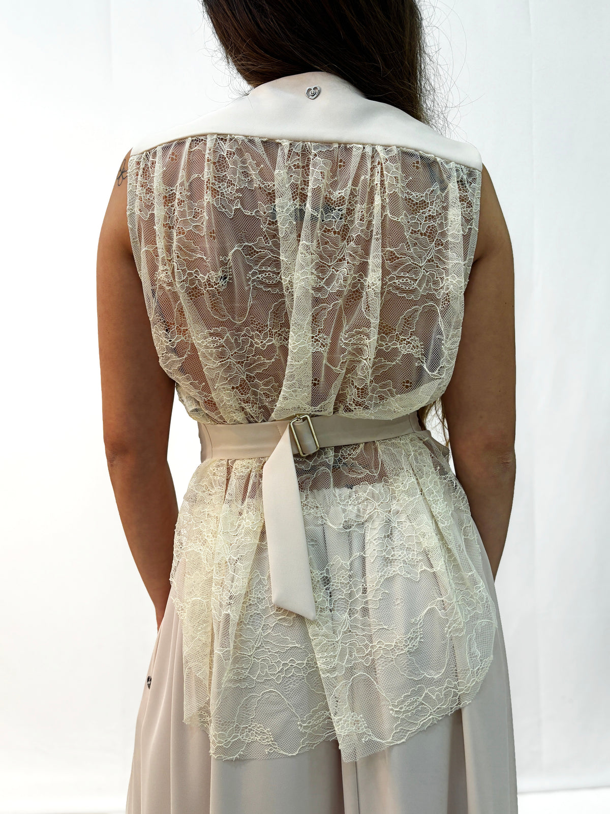 Gilet Please con Schiena in Pizzo - Beige