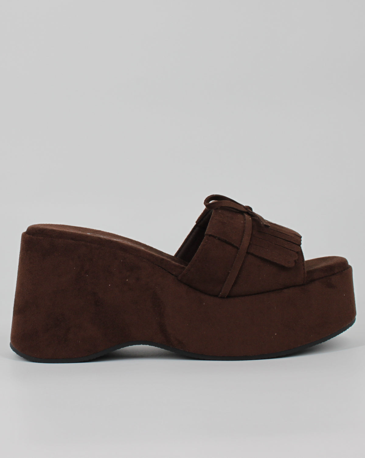 Sabot Platform Scamosciato con Frange e Fiocco – Marrone Caffè