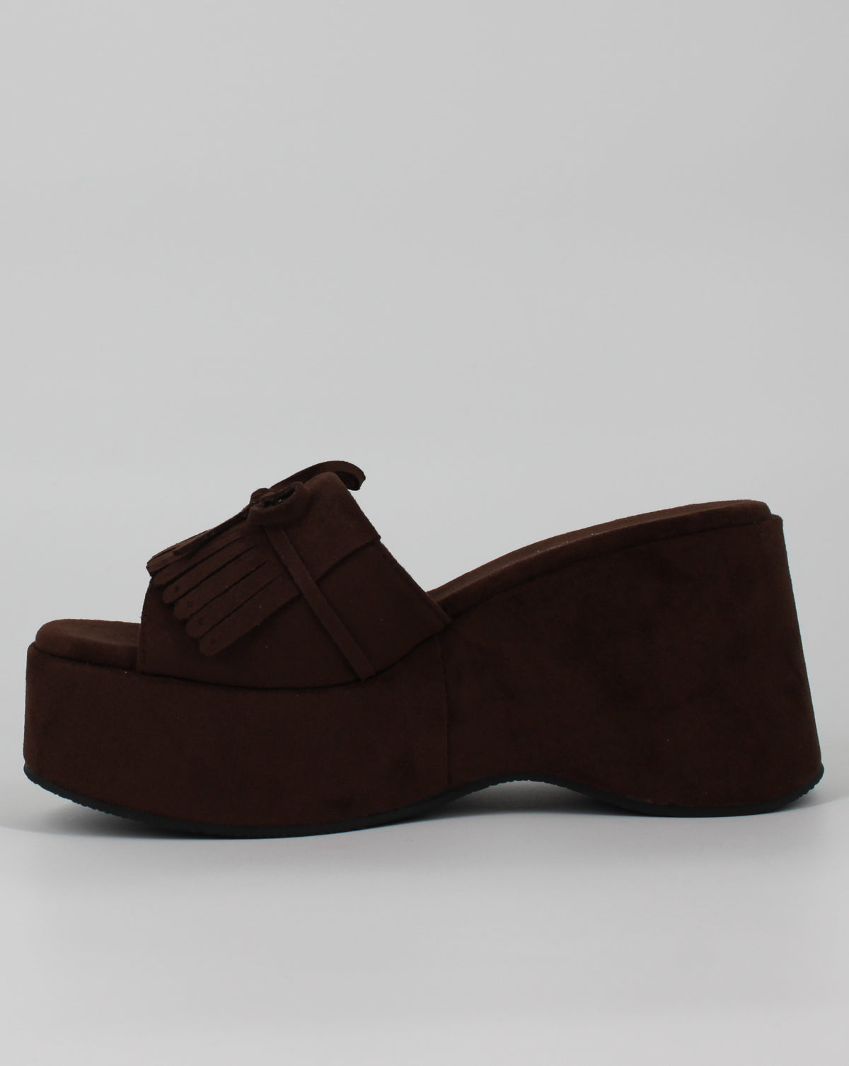 Sabot Platform Scamosciato con Frange e Fiocco – Marrone Caffè